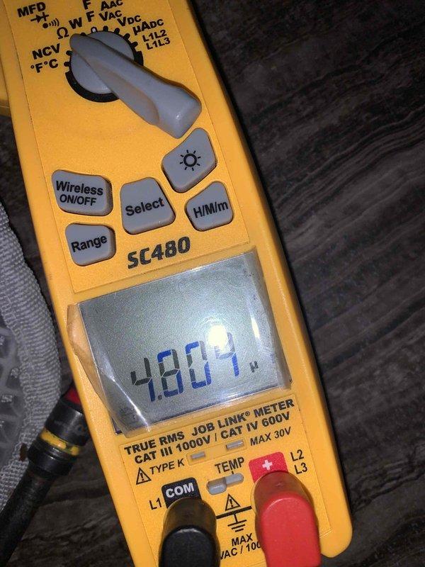 Completed cooling maintenance for club member air handler system. Performed electrical diagnostics using digital multimeter, recording voltage readings of 238V AC and 480.7V to verify proper system operation and electrical integrity. Documented equipment conditions with photos for maintenance records.
