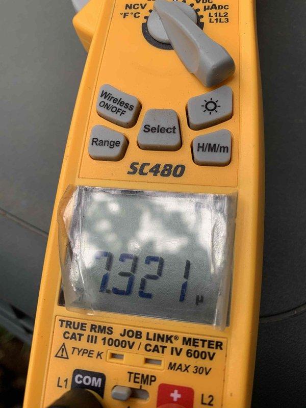 Completed final prepaid club maintenance visit on air handler system. Performed comprehensive electrical diagnostics using Fieldpiece SC480 True RMS meter, recording voltage readings of 132V and inrush current measurements of 97.29A to verify proper system operation and component functionality. All electrical parameters within manufacturer specifications, system operating normally.