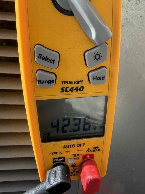Completed cooling maintenance for club member. Performed comprehensive system diagnostics and electrical testing on outdoor condensing unit. Measured and recorded voltage and amperage readings to verify proper electrical operation and component performance. All readings within manufacturer specifications. System operating efficiently with no issues identified. Unit cleaned and inspected per maintenance protocol.