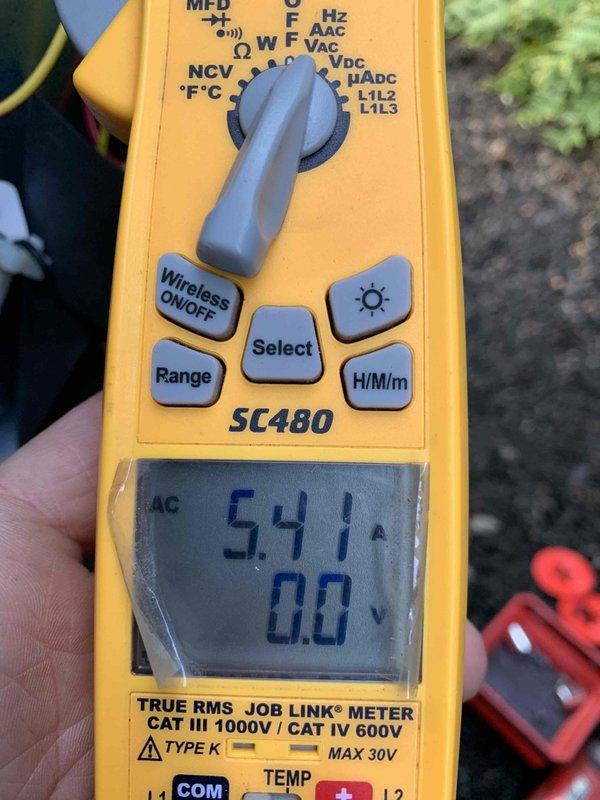 Completed routine cooling maintenance visit under preventative maintenance plan. Inspected and tested dual-run capacitor (C65R model, 370VAC rated at 35+5 μF) for proper operation and measured voltage at 54.1 VAC to verify electrical supply to HVAC system components.