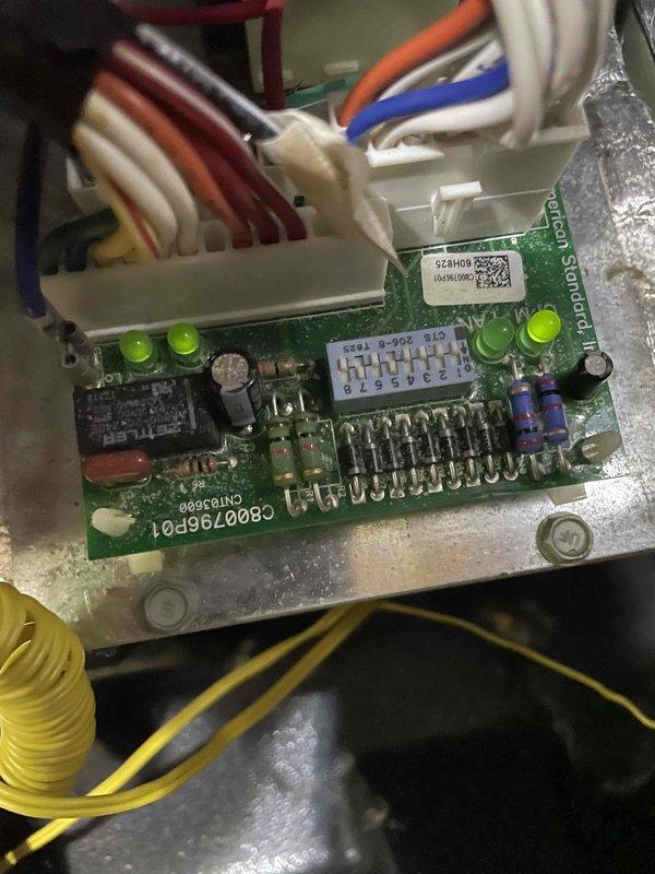 Responded to no cooling complaint on attic-mounted air handler unit. Found Y1 wire improperly connected at thermostat terminal, causing system communication error and preventing compressor operation. Corrected Y1 wire termination at thermostat, verified proper connection at air handler control board, and confirmed system returned to normal cooling operation.