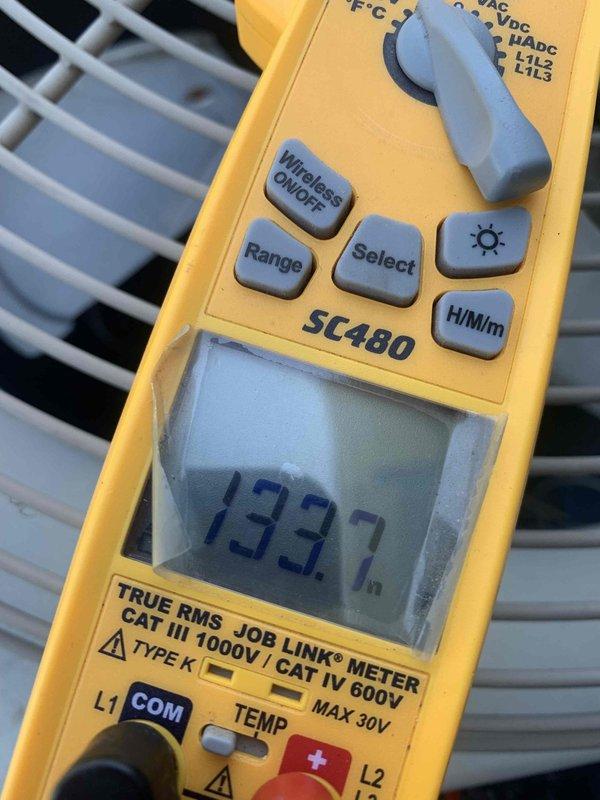 Completed cooling maintenance club visit on residential HVAC system. Performed comprehensive system inspection and diagnostics using digital multimeter to verify electrical readings and system performance. Inspected outdoor condenser unit, noting accumulated debris and environmental buildup on protective grille and coil surfaces that could impact efficiency if not addressed during routine maintenance intervals.