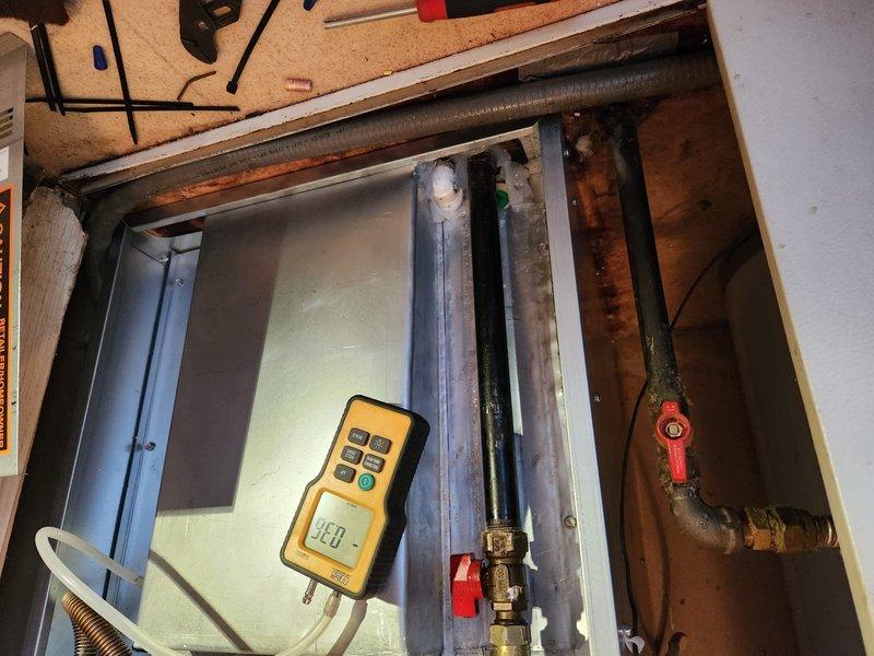 Completed installation of Coleman downflow furnace system in closet space with new roof jack penetration for venting. Reinstalled existing R-410A evaporator coil and connected to new furnace unit, verified proper airflow measurements and system pressures, and confirmed all gas connections, electrical wiring, and condensate drainage were properly installed and operational per manufacturer specifications.