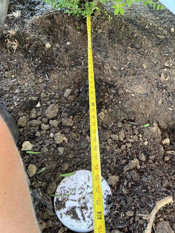 Completed spot repair of sewer cleanout system in excavated trench. Removed damaged piping section and installed new PVC pipe connections with proper coupling fittings, transitioning from existing turquoise pipe to white PVC segments. Excavation depth measured and verified for code compliance before backfilling and site restoration.