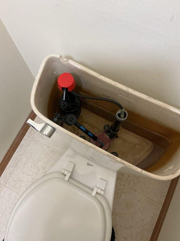 Completed plumbing membership maintenance visit addressing multiple fixtures throughout the property. Inspected upstairs bathroom sink with chrome single-handle faucet and identified worn washer requiring replacement to prevent future leaks. Examined upstairs toilet and diagnosed slow bowl fill issue by removing tank lid and inspecting internal components, noting low water level, mineral deposits at tank bottom, and fill valve assembly with red adjustment cap that may require calibration or component replacement. Evaluated downstairs toilet for proper operation. Conducted thorough inspection of hot water tank per previous service notes indicating potential replacement need, assessing unit condition, age-related wear, and operational efficiency. Documented all findings with photographs for maintenance records.