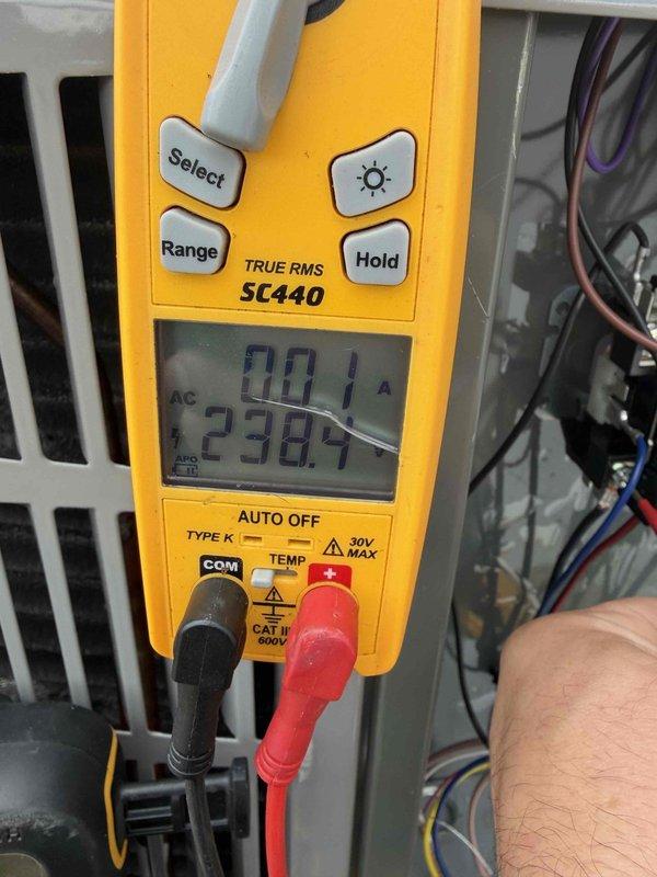 Performed cooling maintenance on air handler unit as part of club membership visit. Addressed thermostat screen malfunction, inspected heavily soiled air filter showing significant dust and debris accumulation, and conducted electrical diagnostics using digital multimeter to verify system voltage and amperage readings. Filter replacement recommended due to excessive particulate buildup affecting airflow and system efficiency.