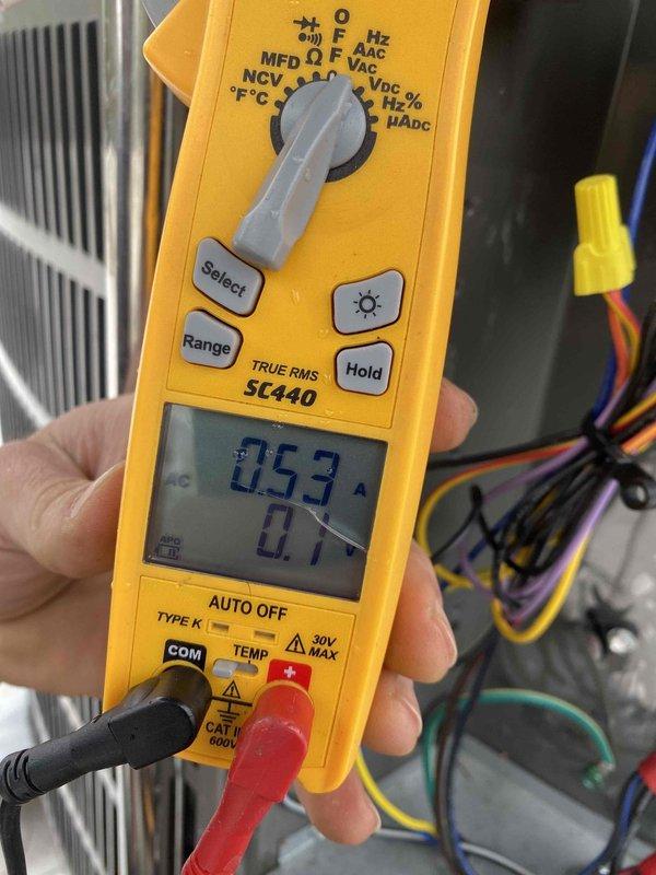 Completed cooling maintenance on two air handler units. Performed electrical diagnostics using digital multimeter to verify proper amperage and voltage readings on system components. Inspected wiring connections, updated service record tag with maintenance documentation, and confirmed both units operating within normal parameters.