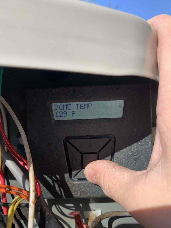 Returned to site to replace defective dome temperature sensor and suction line sensor on HVAC unit as previously diagnosed and sold. Verified dome temperature reading of 129°F and ambient temperature of 58°F on existing control module display prior to ordering replacement parts. Materials have been ordered and installation is scheduled for approximately 2 hours once components arrive.