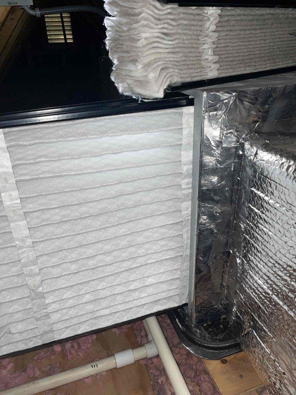 Completed cooling maintenance club member visit on air handler system. Performed standard preventive maintenance including air filter inspection and replacement with new pleated filter. Conducted electrical diagnostics using clamp meter, verifying system voltage and amperage readings. Inspected capacitor, contactor, and associated wiring connections for proper operation. Verified condensate drain line functionality and checked ductwork insulation integrity. All components operating within normal parameters upon completion of maintenance service.