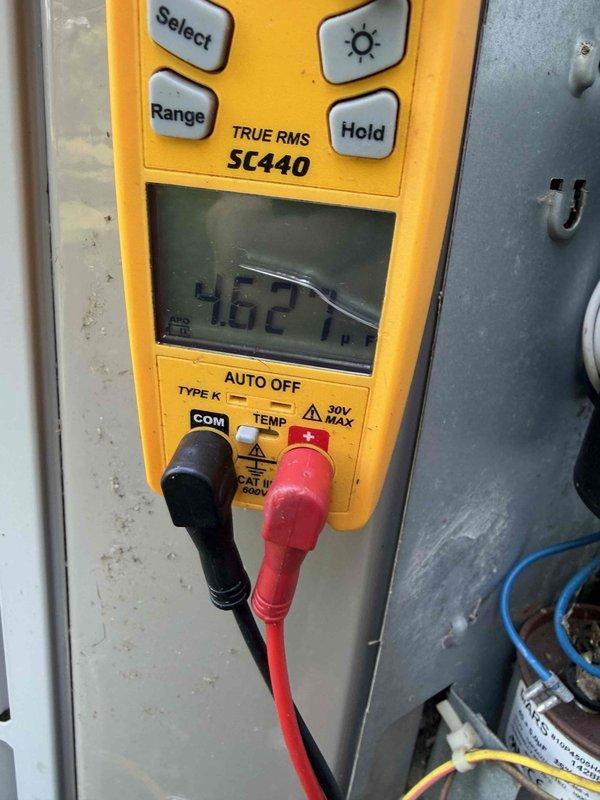 Completed cooling maintenance for club member. Performed diagnostic testing using digital multimeter to verify system electrical readings and operational parameters. All measurements recorded within normal operating range, confirming proper system function and performance.