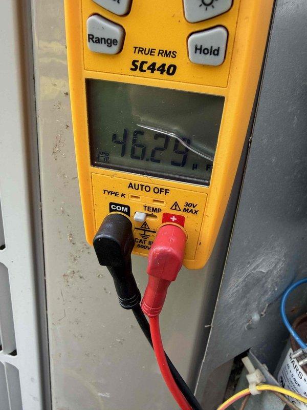 Completed cooling maintenance for club member. Performed diagnostic testing using digital multimeter to verify system electrical readings and operational parameters. All measurements recorded within normal operating range, confirming proper system function and performance.
