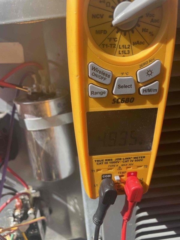 Responded to service call for weak air conditioning performance. Performed diagnostic testing of electrical components using digital multimeter to measure voltage and capacitance levels. Tested capacitor and associated wiring connections to identify cause of reduced system efficiency.