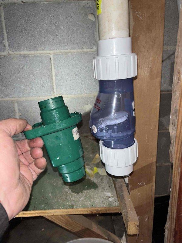 Completed installation of backup sump pump system with check valve and PVC discharge piping in basement utility area. Replaced outdoor spigot and serviced two running toilets to restore proper operation and eliminate water waste.