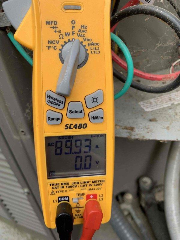 Completed routine cooling maintenance member visit on air handler system. Performed electrical diagnostics using clamp meter, recording amperage draw of 9.99A with voltage readings to verify proper system operation. Inspected all electrical connections, refrigerant lines, and mechanical components as part of the recurring two-year maintenance agreement to ensure optimal equipment performance and reliability.
