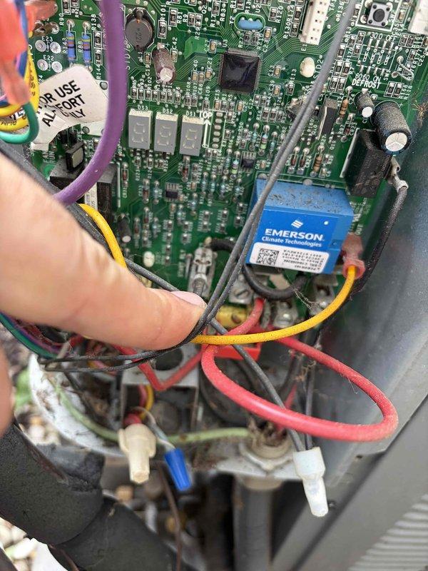 Responded to service call for air conditioning system not maintaining temperature, with indoor temperature reaching 82°F despite continuous operation. Performed diagnostic testing using digital multimeter to check electrical components and verify proper voltage readings at capacitor and control board connections. Measured 244V AC at system components to confirm power supply integrity. Inspected and tested Emerson Climate Technologies control module and associated circuit boards for proper operation. Completed preventative maintenance service including electrical system verification and control board inspection to ensure optimal system performance.
