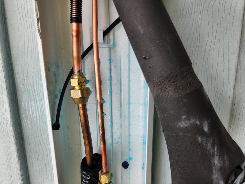 Completed full HVAC system installation as approved return project. System commissioning verified proper temperature differentials with digital readings confirming equipment operation within manufacturer specifications. Exterior refrigerant line set installed with appropriate insulation and secure mounting to building structure, utilizing proper copper piping techniques and weatherproof protection for long-term durability.