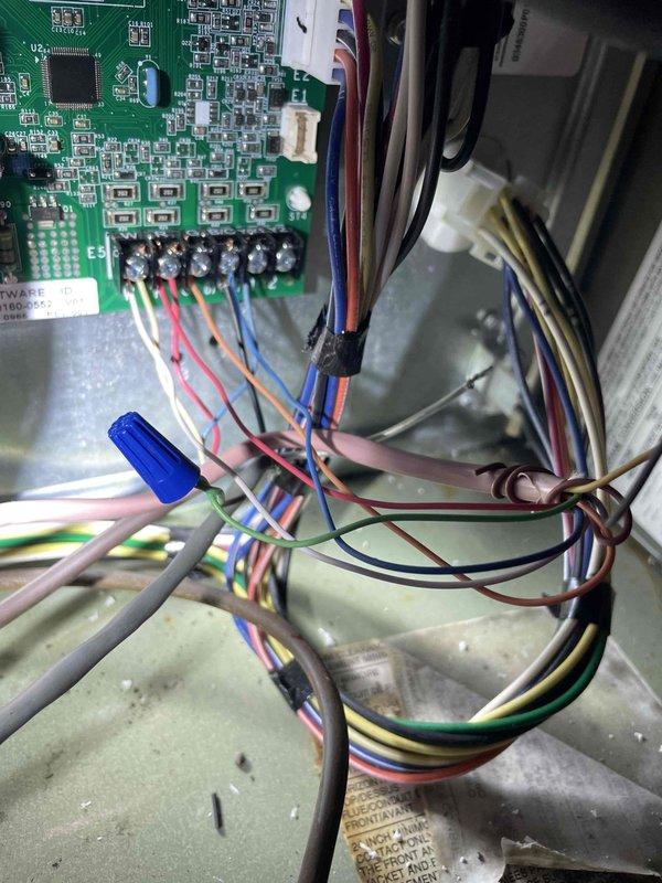 Responded to no cooling complaint on 15-year-old air conditioning system. Upon inspection, diagnosed failed control board causing complete loss of system operation. Replaced defective circuit board assembly and reconnected all low-voltage control wiring to new board. Verified proper wire terminations at terminal blocks, tested all electrical connections, and confirmed system restored to normal cooling operation.