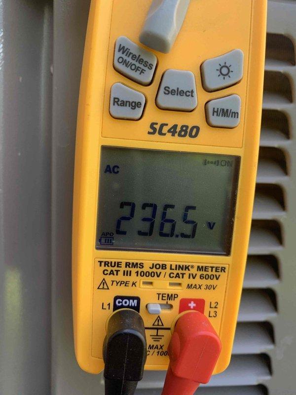 Completed final prepaid maintenance visit on air handler system. Performed comprehensive inspection of HVAC equipment in basement mechanical room, verified proper operation of furnace unit and associated components, and documented system voltage reading of 236.5V AC using calibrated multimeter. All equipment found operating within normal parameters with no issues identified.