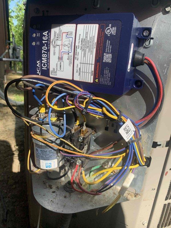 Completed cooling maintenance club visit on air handler and dehumidifier system. Performed comprehensive inspection of HVAC unit including examination of ICM control board (model ICM870-16A), verified all electrical connections and wiring integrity throughout the system, and tested voltage readings which measured 227.8V AC using calibrated multimeter. All components operating within normal parameters, no issues found requiring immediate attention.