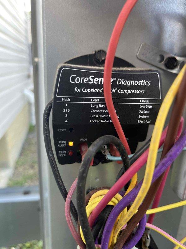 Completed cooling maintenance and renewed maintenance plan membership. Performed diagnostic testing on Copeland scroll compressor system using CoreSense diagnostic module, verified all protection circuits and operational parameters were within normal range. Conducted electrical measurements with digital multimeter, confirming proper voltage and amperage readings at capacitor and control board connections.