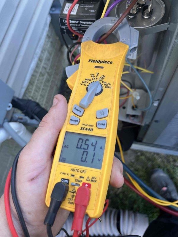 Completed cooling maintenance and renewed maintenance plan membership. Performed diagnostic testing on Copeland scroll compressor system using CoreSense diagnostic module, verified all protection circuits and operational parameters were within normal range. Conducted electrical measurements with digital multimeter, confirming proper voltage and amperage readings at capacitor and control board connections.