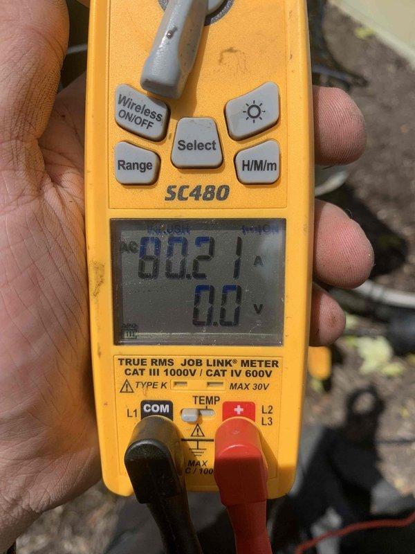 Performed comprehensive AC tune-up on residential air conditioning system of unknown age. System was operating properly upon arrival. Conducted electrical diagnostics using digital multimeter to verify voltage and amperage readings, confirming all electrical parameters were within manufacturer specifications at 90.02 readings. Completed standard preventive maintenance procedures and documented system performance with diagnostic equipment readings. All components tested and found functioning normally with no issues identified requiring immediate attention.