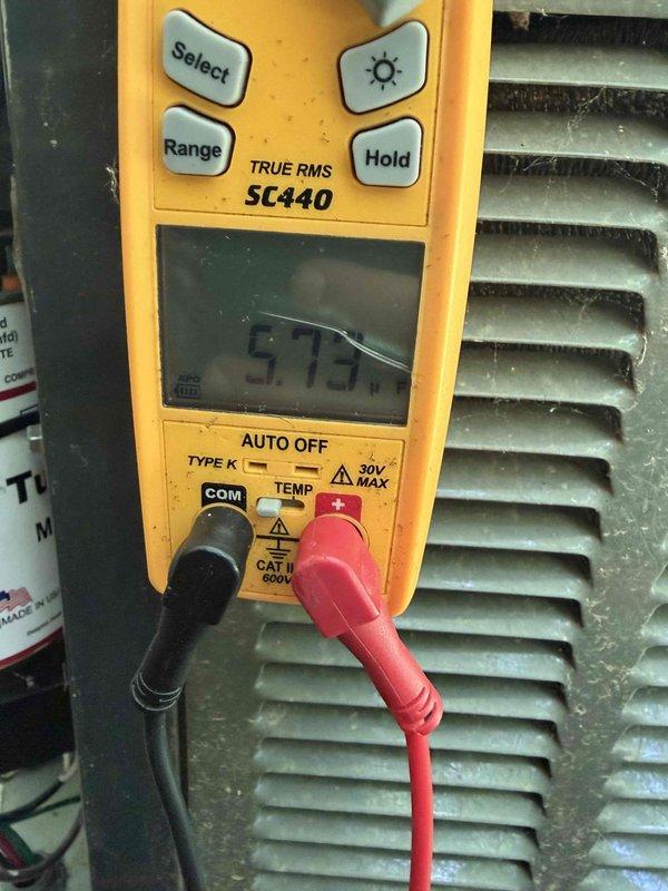 Completed routine cooling maintenance member visit on HVAC system. Performed electrical diagnostics using digital multimeter, recording voltage reading of 57.5V at system components. Inspected and tested dual copper fuses in outdoor disconnect, verifying proper amperage rating and electrical connections. Both fuses showed no signs of damage or deterioration and were functioning within normal parameters. All electrical components tested and confirmed operational for continued system performance.