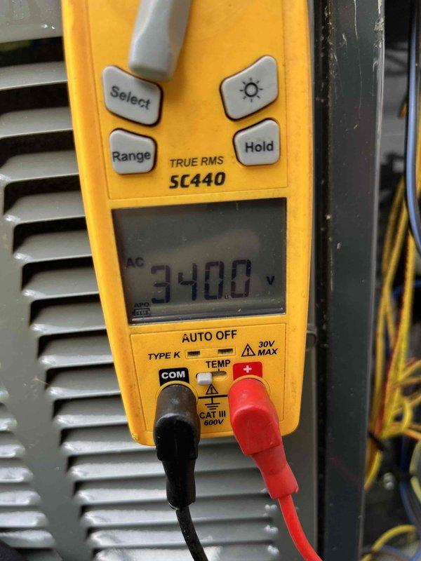 Completed routine cooling maintenance and club visit inspection. Performed electrical diagnostics using calibrated multimeter, verifying system voltage at 340V AC and measuring amperage draw at 60A with 0.5A variance. Conducted standard preventative maintenance protocols including inspection of condenser coil fins and electrical connections. All measurements within normal operating parameters for system specifications.