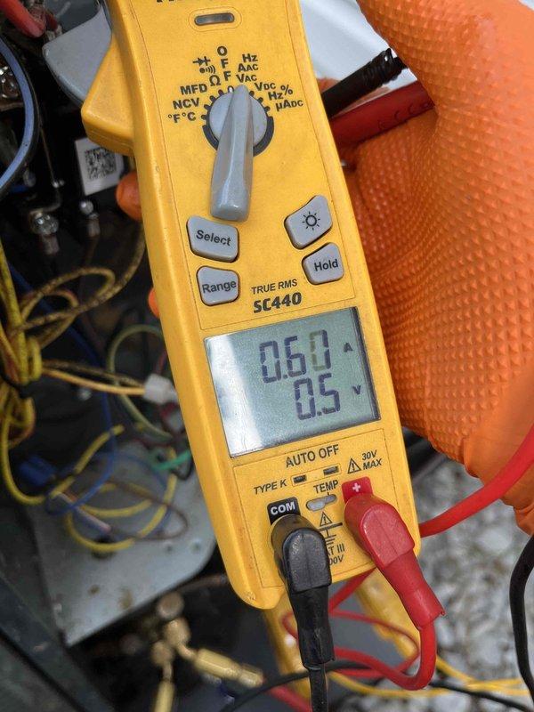 Completed routine cooling maintenance and club visit inspection. Performed electrical diagnostics using calibrated multimeter, verifying system voltage at 340V AC and measuring amperage draw at 60A with 0.5A variance. Conducted standard preventative maintenance protocols including inspection of condenser coil fins and electrical connections. All measurements within normal operating parameters for system specifications.