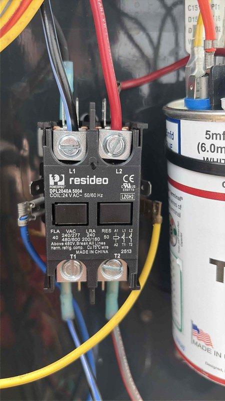 Responded to callback for system not turning on with outdoor fan rattling and noise at air handler. Upon inspection, found failed contactor causing intermittent operation and vibration noise. Replaced defective Resideo contactor and verified proper electrical connections to capacitor and all associated wiring. Tested system operation, confirmed outdoor fan running smoothly without rattling, and verified all components functioning properly.