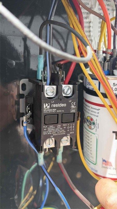 Responded to callback for system not turning on with outdoor fan rattling and noise at air handler. Upon inspection, found failed contactor causing intermittent operation and vibration noise. Replaced defective Resideo contactor and verified proper electrical connections to capacitor and all associated wiring. Tested system operation, confirmed outdoor fan running smoothly without rattling, and verified all components functioning properly.