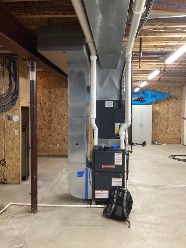 Responded to no-cooling complaint on residential HVAC system. Diagnosed refrigerant deficiency in unit requiring R-22 refrigerant. System evaluated and determined suitable for continued operation with refrigerant recharge. Goodman furnace and air handler inspected, control board wiring and connections verified operational.
