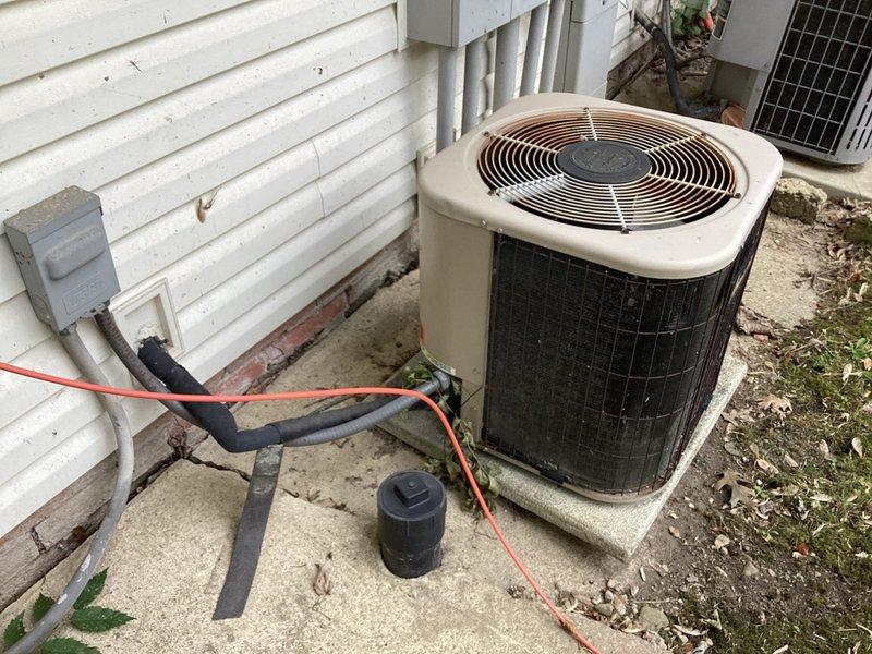 Conducted comprehensive assessment of existing HVAC system following reports of failed blower motor and fan assembly. Evaluated outdoor condensing unit and indoor components to determine full scope of replacement requirements. Documented current system configuration including outdoor air conditioning unit on concrete pad, electrical connections, refrigerant line sets, and existing mechanical thermostat. Provided detailed estimate for complete AC and furnace replacement system to address failed components and upgrade overall HVAC performance and efficiency.