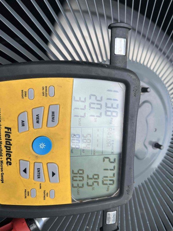 Completed club maintenance visit on dual HVAC systems per customer request. Performed comprehensive system diagnostics using calibrated test equipment to measure temperature differentials, airflow, and electrical parameters. Recorded supply and return air temperatures showing proper split of 23.0°F on primary system, indicating adequate refrigerant charge and heat exchange efficiency. Verified system voltage at 328.0V confirming stable electrical supply to equipment. Inspected condenser coil fins and heat exchanger components for proper operation. Both systems evaluated and found operating within normal parameters with no immediate service needs identified.