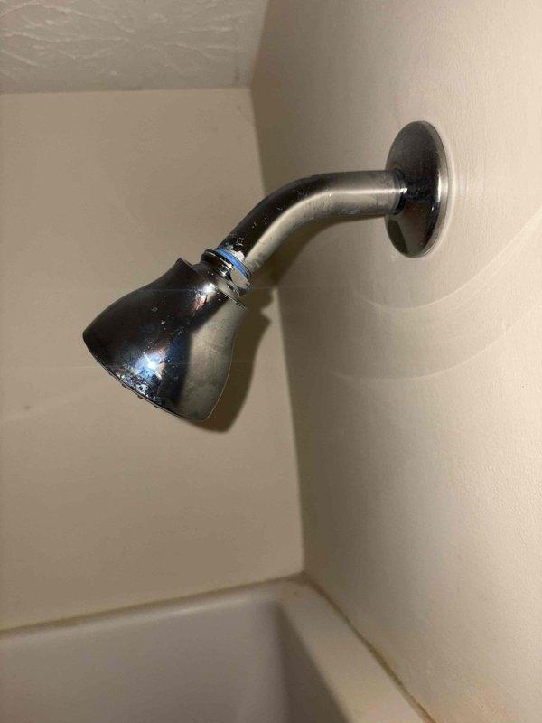 Responded to a water leak complaint originating from a bathtub drain that was causing water damage to the ceiling below. Upon inspection, examined the bathroom plumbing fixtures including the shower head assembly and surrounding areas to identify the source of the leak. Documented the condition of the existing chrome shower fixture showing signs of wear and potential seal deterioration at connection points, and assessed the ceiling damage in the affected room below where water intrusion was evident.