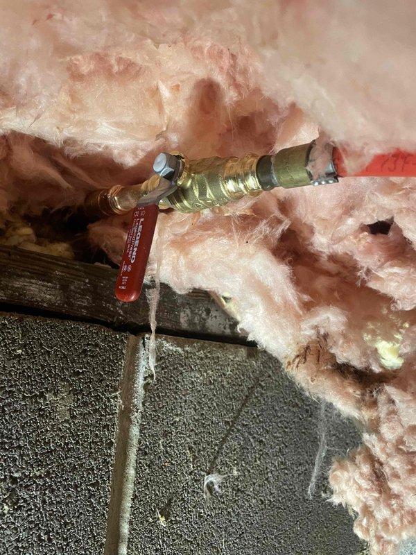 Installed new frost-free hose bib in attic crawl space with proper insulation clearance and brass ball valve assembly with shutoff capability. Replaced toilet water supply line with flexible braided stainless steel connector, securing proper connections from wall-mounted shutoff valve to tank fill valve to complete previously sold repair work.