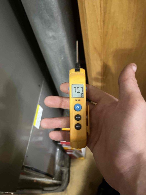 Completed routine cooling maintenance member visit on air handler system. Performed standard system diagnostics including static pressure measurements using differential pressure gauge, recording 0.350 inches of water gauge, and temperature verification reading 75.1°F. All measurements within normal operating parameters for continued system performance.