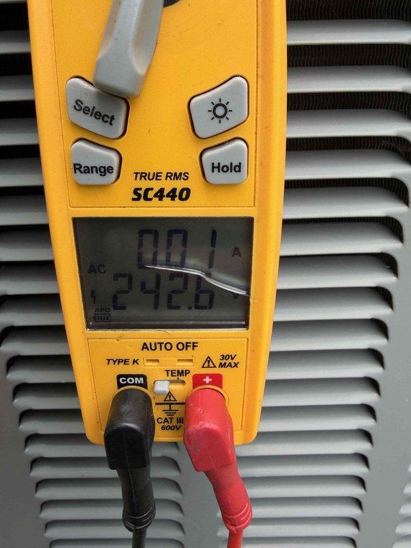 Completed cooling maintenance for club member on air handler unit. Performed electrical diagnostics using digital multimeter, verifying system amperage draw at 6.16 amps and voltage supply at 242.0 volts AC. All electrical readings within manufacturer specifications. Inspected condenser unit components and verified proper operation. System operating efficiently with no deficiencies noted.