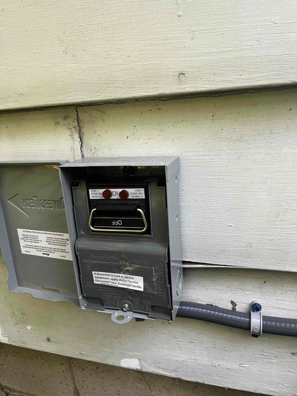 Responded to no-cooling call where outdoor fan was running but compressor failed to engage. Upon inspection, discovered electrical disconnect at meter box in OFF position. Restored power to condensing unit, verified compressor operation, and confirmed system cooling properly.