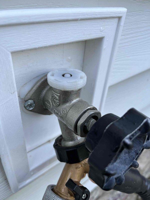 Replaced two leaking frost-free outdoor spigots with new fixtures to restore proper operation and prevent water waste. Performed pressure testing on flow valve which indicated elevated pressure readings, and enrolled customer in maintenance club membership for ongoing service benefits.
