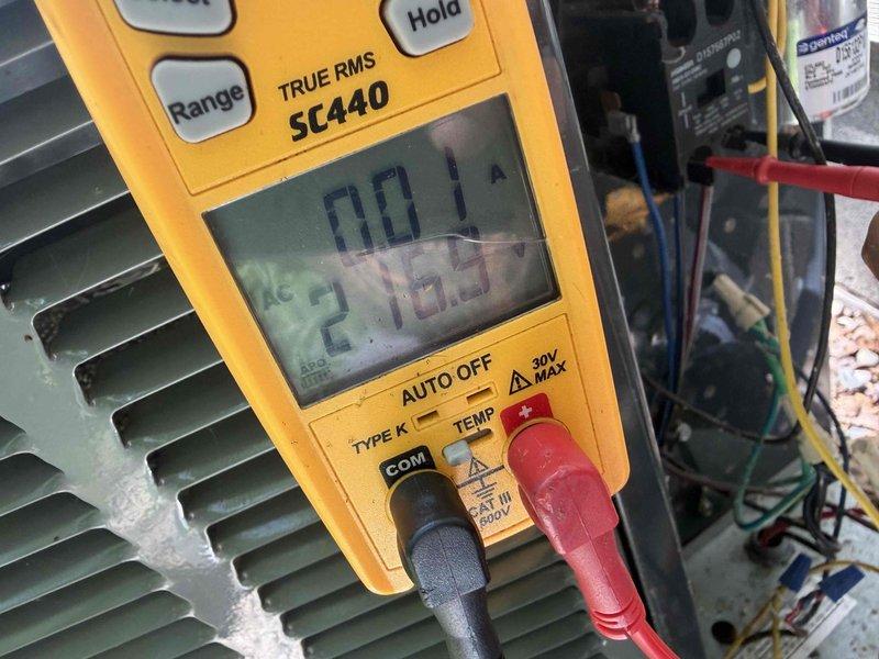 Completed cooling maintenance for club member. Performed comprehensive system diagnostics using digital multimeter to verify operational temperatures and electrical parameters. Supply air temperature measured at 446°F, return air at 273°F, confirming proper heat exchange and system performance. Inspected condenser coils, verified clean fins and proper airflow. Checked electrical connections, control board, and wiring integrity. All components operating within manufacturer specifications. System running efficiently with no issues identified.