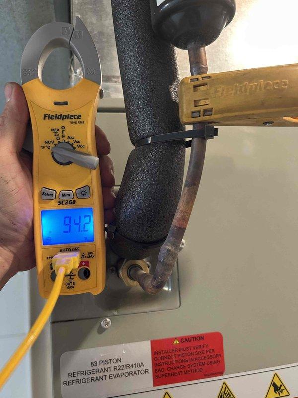 Completed club maintenance visit for both cooling and heating systems. Performed diagnostic testing using clamp meter and dual-port manometer to measure electrical amperage and system pressures on air handler unit. Addressed member inquiries regarding T&P valve operation and provided technical guidance on proper system function.