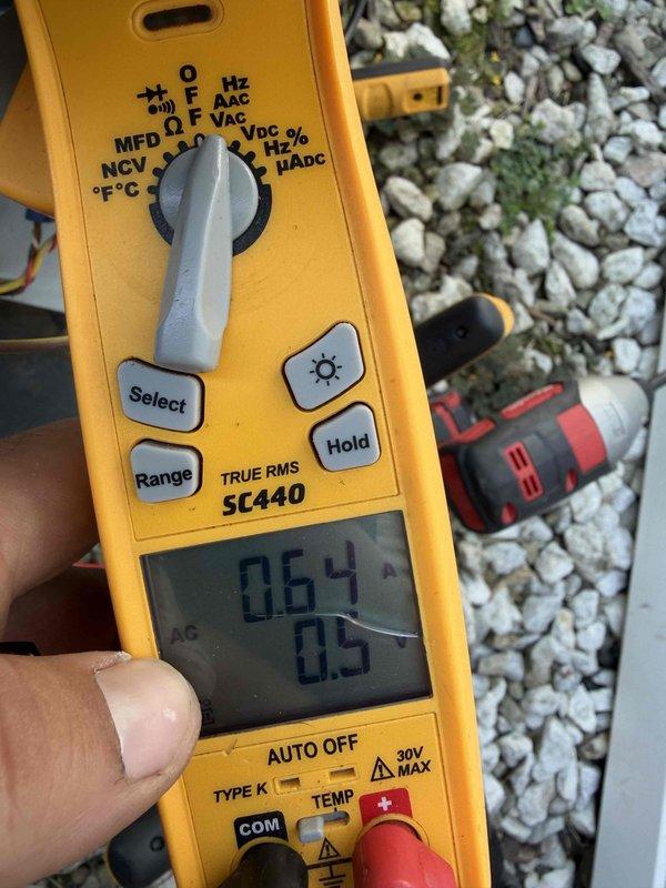 Completed annual preventative maintenance on a five-year-old air conditioning system with no reported issues. Performed comprehensive AC tune-up including system diagnostics, electrical measurements using digital multimeter to verify voltage and amperage readings at outdoor condenser unit, and visual inspection of heat exchanger coils. All measurements within normal operating parameters and system functioning properly.