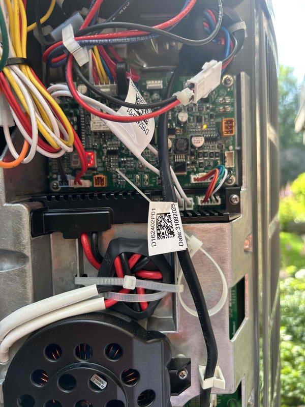 # HVAC Service Report

Responded to no-cool condition on recently installed residential air conditioning system. Upon arrival, performed visual inspection of outdoor condensing unit and found unit non-operational. Accessed control board compartment and identified failed control board as root cause of system failure. Control board exhibited no power distribution to compressor and fan motor circuits. Replaced defective control board with manufacturer-approved replacement part. Verified all wire terminations and electrical connections for proper seating and torque specifications. Restored power to unit and confirmed compressor and condenser fan motor operation. Tested system performance and verified proper cooling cycle engagement. System returned to normal operation with satisfactory temperature differential across evaporator coil.