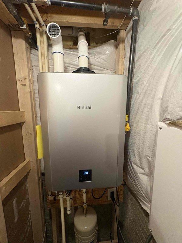 Responded to service call for Rinnai tankless water heater displaying error code 70. Per Rinnai technical support recommendation, performed diagnostic evaluation of control board and electrical components using multimeter to verify suspected board defect. Inspected internal circuit boards, wiring connections, and digital control panel showing 120°F temperature reading. Verified all electrical connections, tested voltage at key components, and documented system configuration including heat exchanger assembly, gas valve connections, and water supply lines. Confirmed findings consistent with control board malfunction requiring replacement.