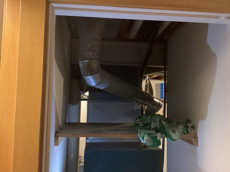 Responded to a referred lead for HVAC system replacement evaluation. Conducted comprehensive assessment of existing ductwork and ventilation system in attic space. Documented current condition of galvanized metal supply duct showing accumulated dust and age-related wear, flexible duct connections, and curved elbow fittings. Photographed existing infrastructure including ceiling penetrations, structural framing, and accessible mechanical chase areas. Provided customer with replacement options and system recommendations based on observed conditions.
