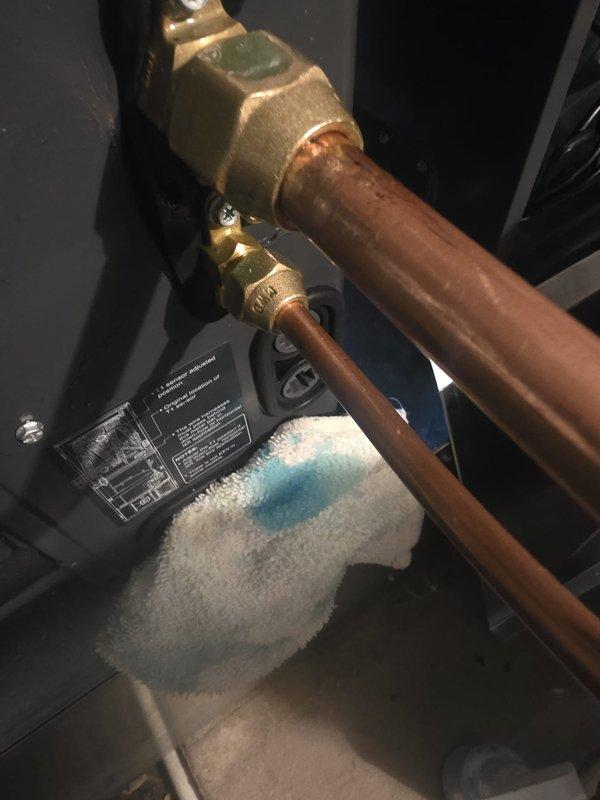 Completed full HVAC system installation including equipment setup, refrigerant line connections, and proper leveling of all components. Verified system integrity through pressure testing of copper refrigerant lines and brass fittings, ensuring leak-free operation. Retrieved customer's portable AC units as requested upon completion of the new system installation.