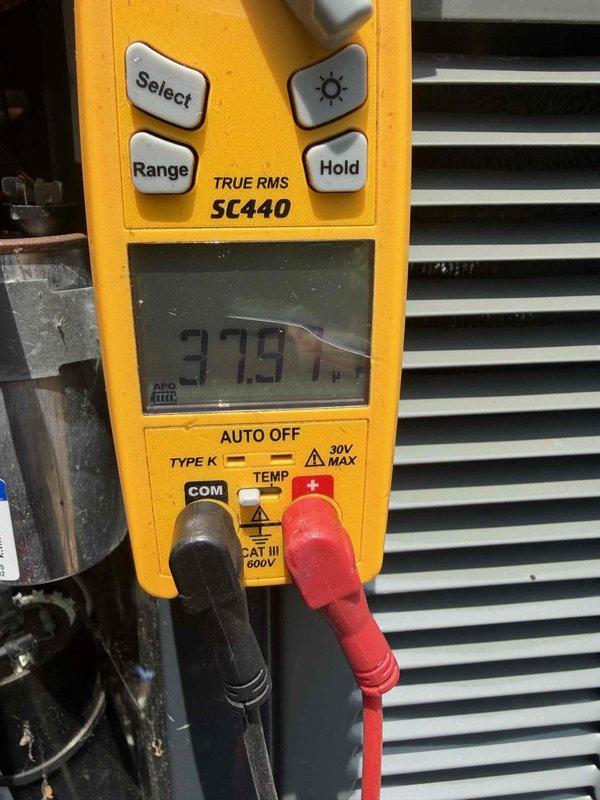 Completed cooling maintenance on air handler unit as part of preventive maintenance membership visit. Performed comprehensive electrical diagnostics using digital multimeter, recording voltage readings of 379V and 243.5V AC to verify proper power supply and system operation. All measurements fell within normal operating parameters, confirming electrical components functioning correctly. Unit inspected, tested, and left in proper working condition.