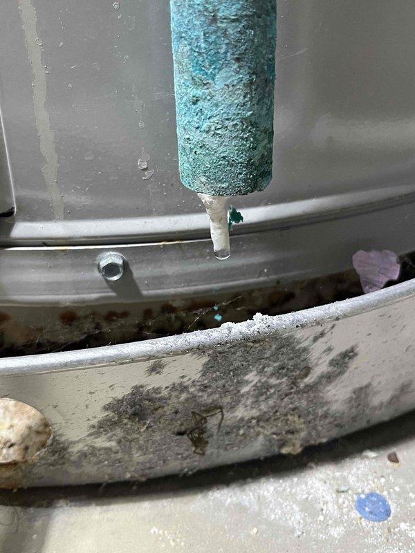 Completed comprehensive plumbing maintenance membership visit, including inspection of toilet tank components and HVAC system evaluation. Toilet tank inspection revealed aging flapper valve assembly, fill valve mechanism, and mineral deposit accumulation on interior surfaces requiring monitoring. HVAC unit examination identified excessive frost buildup on refrigerant line and heavily soiled condensate drain pan with significant debris accumulation, indicating potential drainage issues or low refrigerant charge requiring further attention.