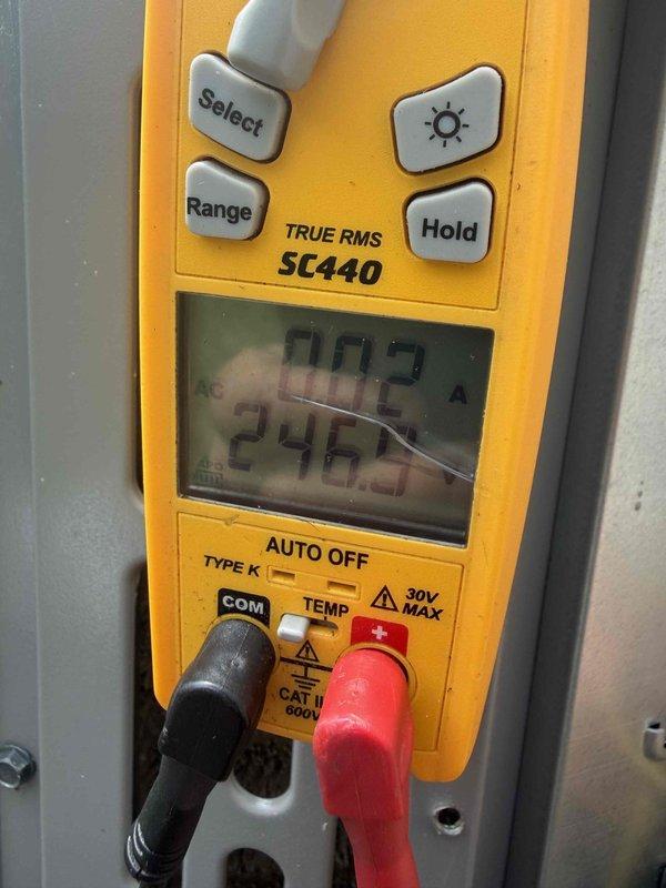 Completed final prepaid club maintenance visit on air handler system. Inspected and replaced air filter, which was found to be in clean condition. Performed electrical diagnostics using digital multimeter, recording voltage readings of 246.3V to verify proper system operation and electrical supply to the unit.